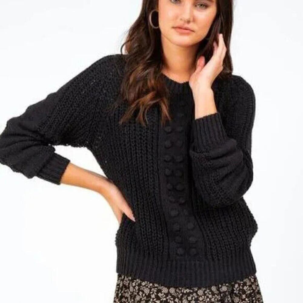 Jun & Ivy Francesca's Size Medium Paxley Bobble Sweater Black Cotton Blend